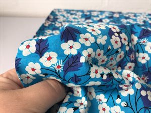 Poplin - fine blomster i intens turkis